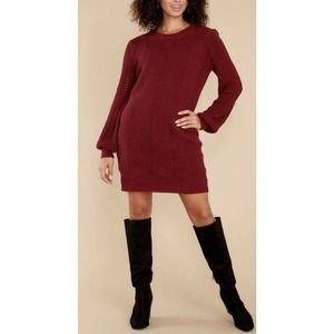 Fable Cable Knit Burgundy Sweater Dress Size Large Knit Lined